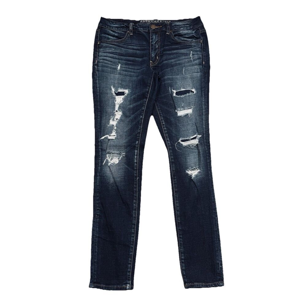 American Eagle Jegging Jeans 6 (29x29) Dark Blue Distressed Stretch Denim Womens